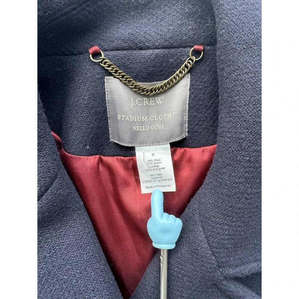 Women's Navy J.Crew Majesty Peacoat in Stadium Cloth‎ 0 Nello Gori Italian Wool - Picture 3 of 6